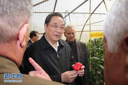 11月8日，正在约旦进行正式友好访问的全国政协主席俞正声在约旦河谷参观硕果农业合作社。 新华社记者 刘卫兵 摄