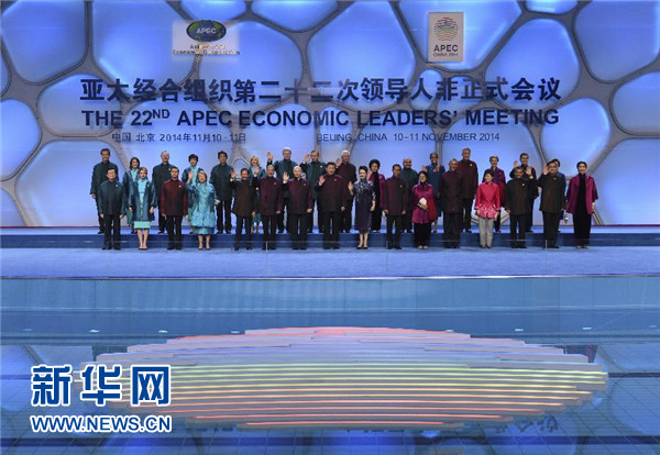 这是习近平夫妇与各成员经济体领导人、代表及配偶集体合影。新华社记者 马占成 摄