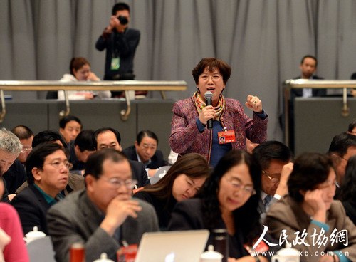 张丽华委员,起立发言.记者齐波摄