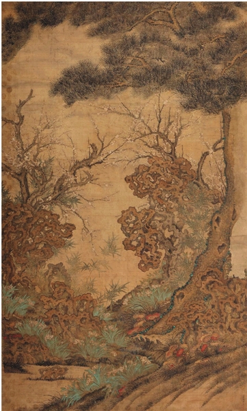 清代 董郜山水贴落 （修复后）