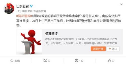 山东公安厅回应辱母杀人案：已派人赴当地核查