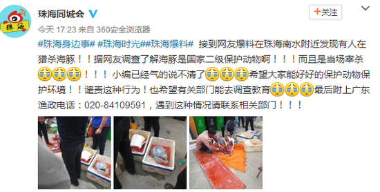 曝广东街头有人当场宰杀幼龄白海豚 画面血腥