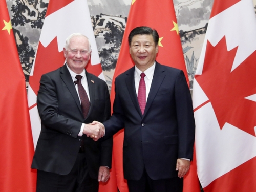 7月13日，国家主席习近平在北京钓鱼台国宾馆会见加拿大总督约翰斯顿。