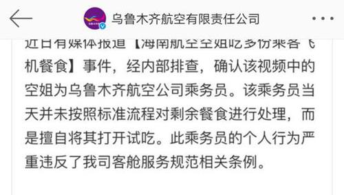 乌鲁木齐航空有限责任公司发布公告截图。　网络截图 摄