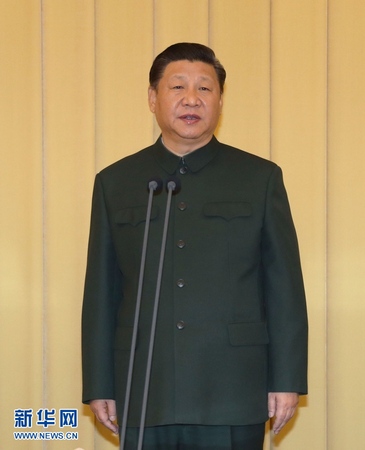 1月10日，中央军委向武警部队授旗仪式在北京八一大楼举行。中共中央总书记、国家主席、中央军委主席习近平向武警部队授旗并致训词。这是习近平致训词。