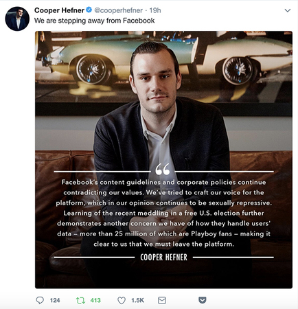 花花公子宣布删除Facebook官方主页:价值观不同