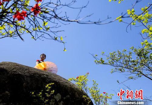 游客们在花丛中拍照留影。　蒋德先　摄