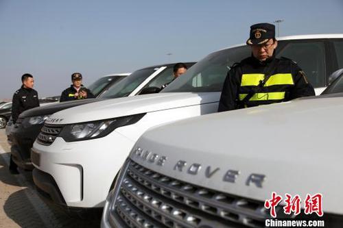青岛海关工作人员清点查获走私进口汽车。　范昌辉 摄