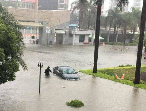 厦门遇暴雨开启看海模式 居民划皮艇出入小区