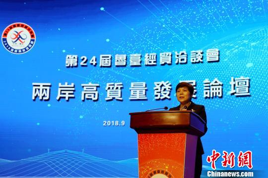 山东省人民政府副省长任爱荣出席第24届“鲁台会”并致辞。李欣 摄