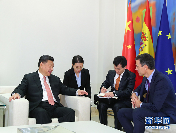 当地时间11月28日，国家主席习近平在马德里同西班牙首相桑切斯会谈。2