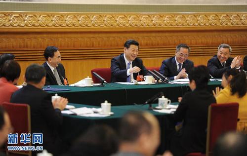 3月6日，中共中央总书记、国家主席、中央军委主席习近平参加十二届全国人大二次会议广东代表团的审议。 新华社记者谢环驰摄