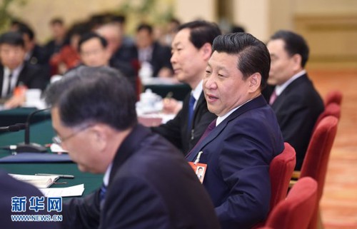 3月9日，中共中央总书记、国家主席、中央军委主席习近平参加十二届全国人大二次会议安徽代表团的审议。 新华社记者李学仁摄