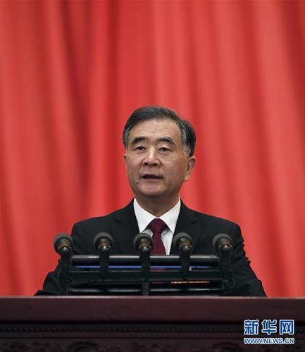 汪洋代表政协第十三届全国委员会常务委员会，向大会报告工作。 新华社记者 饶爱民 摄