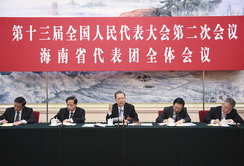 3月10日，中共中央政治局常委、中央纪委书记赵乐际参加十三届全国人大二次会议海南代表团的审议。新华社记者 燕雁 摄