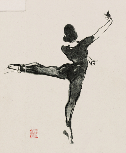 21叶浅予 体操 宣纸水墨 14.8cm× 12.2cm 年代不详 2012 年入藏