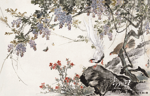 紫藤白鹇-122.5×191.5cm-王雪涛