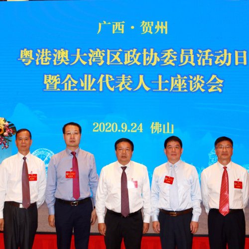 市政协主席陈远明（左三）、市政协副主席陈有辉（左一）、何贞树（右一），平桂区政协主席刘耀宁（右二）、平桂区政协常委孙俊平（左二）