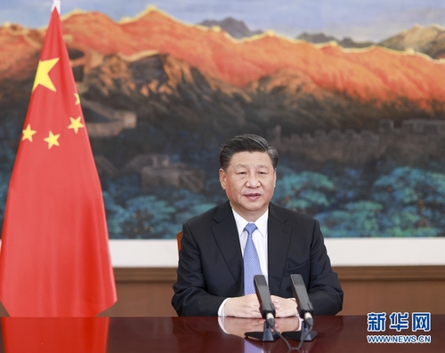 11月22日，国家主席习近平在二十国集团领导人利雅得峰会“守护地球”主题边会上致辞。新华社记者 李学仁 摄