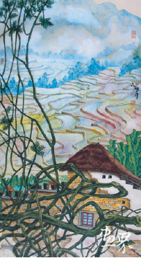 阿者科的古藤与民居-33×65cm-吴占春