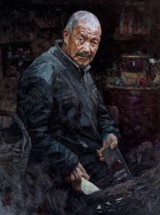 擦萝卜丝的老人（亚麻布油彩）30×97cm-2016年-曹新林