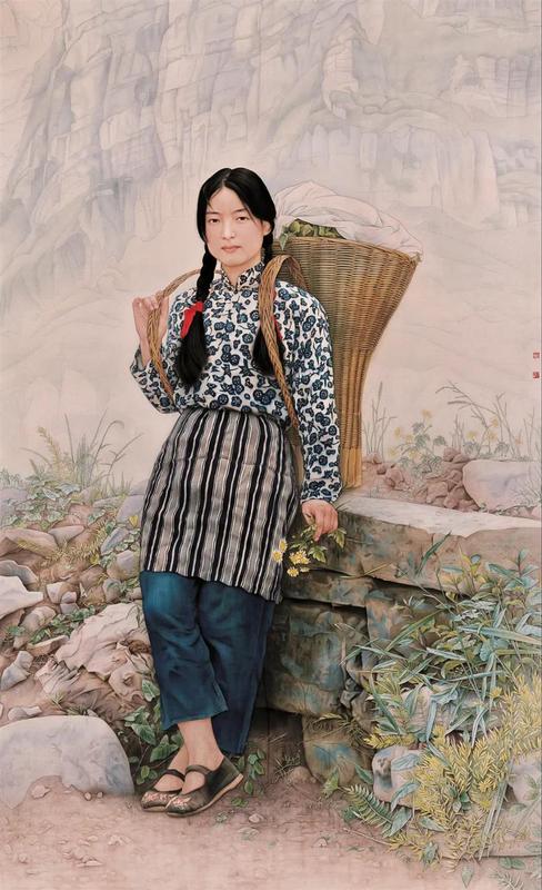 《山菊 》纸本工笔 220cmx135cm全国中国画人物画展览银奖5