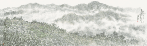 天下耕耘非人间-与云为伴自成仙-57×177cm-2019年-李-翔