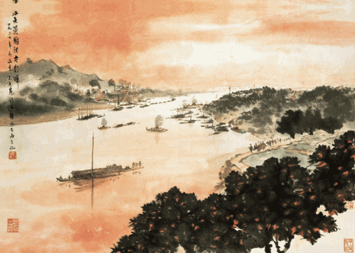 芙蓉国里尽朝晖-48.5×68.7cm-1964年-傅抱石