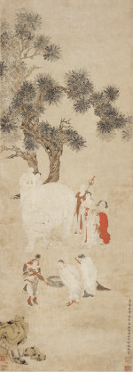 洗象图-112.7×40.6cm--丁云鹏