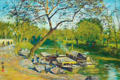 康健园道上（油画）24.6×37cm-1972年-颜文樑