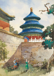 壮丽的天坛（水彩）54×38cm-1973年-李剑晨