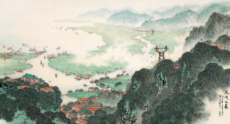 太湖之晨-96.5×180cm-1973年-宋文治