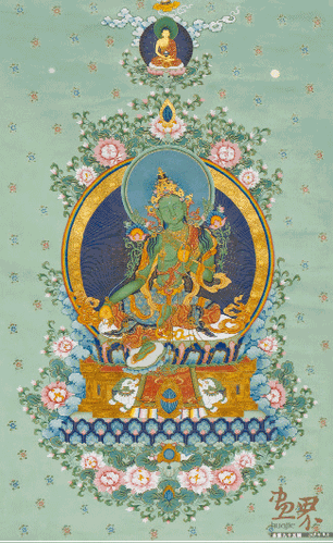 绿度母（唐卡-布面,矿物质颜料）105×64cm--旺-堆-中国美术馆藏