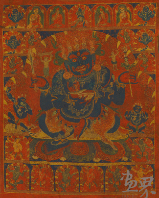 四臂金刚（唐卡-皮面,矿物质颜料）40.5×33cm-佚-名（明）中国美术馆藏