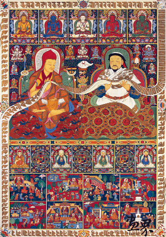忽必烈与八思巴（唐卡-布面,矿物质颜料）150×103cm-2012年-韩书力、边巴顿珠合作-中国美术馆藏