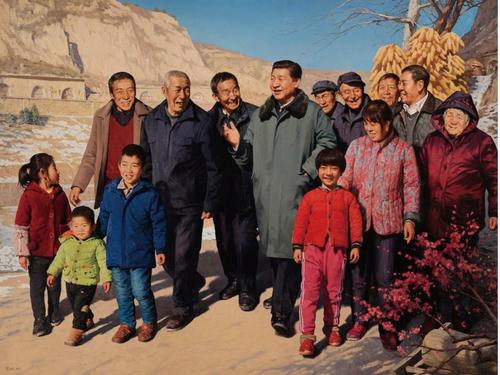 张义波《初春——习近平总书记重访梁家河》（油画） 2019 中国美术馆藏