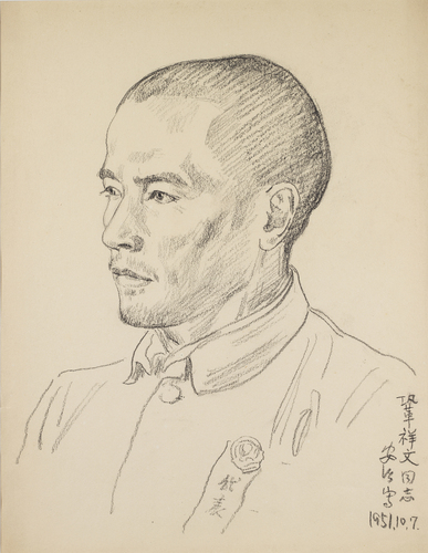 3张安治绘巩祥文纸本铅笔37cmx29cm 1951