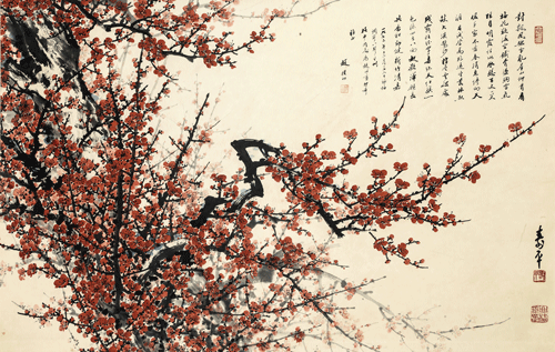 红梅颂-67.5x104cm-1973年-董寿平