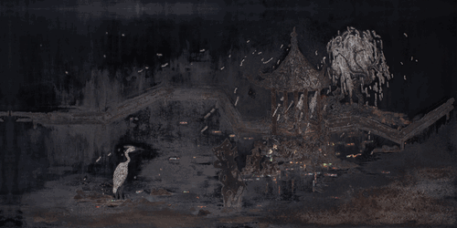 柳园清音（蛋壳、大漆、金属粉）120x60-2017年-陈涵