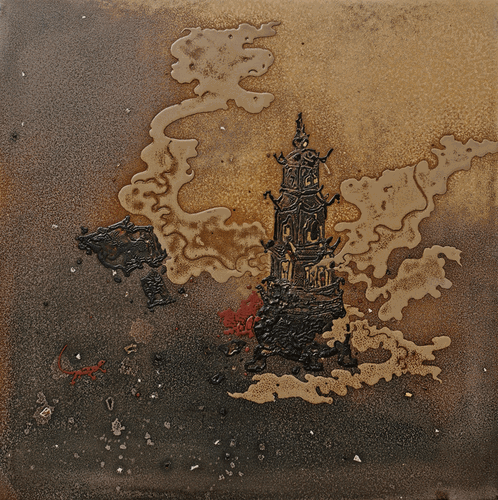 玄音（木胎、大漆、银箔、灰）45x45cm--2020年-陈涵