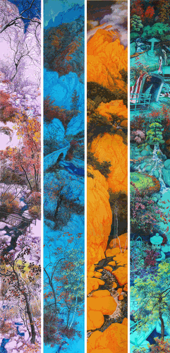 天上水（纸本色粉）240×108cm-张骋