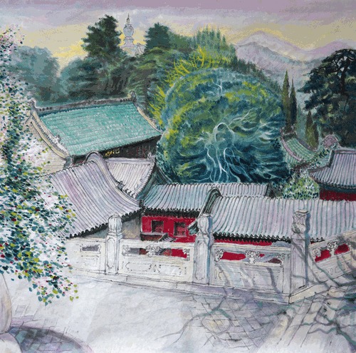 春至古刹-68x68cm-2021年-郑烨