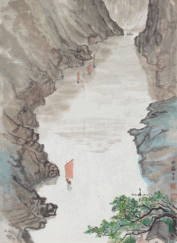 瞿塘一线天-52x38.4cm-1973年-伍必端-中国美术馆藏