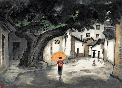 伍必端国画春雨淅淅-38×53cm--1979年-伍必端-中国美术馆藏.