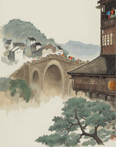 万安桥上-49.6×39cm--1979年-伍必端-中国美术馆藏