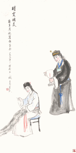 晴雯补裘-136cm×68cm--1978年--关良-广东美术馆藏