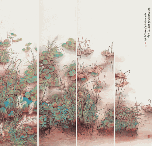 荷塘露气-136X34cmX4-2021年-陈危冰