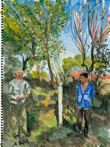 哥哥喝茶（纸上水彩）34×25.5cm 2021 年  刘小东