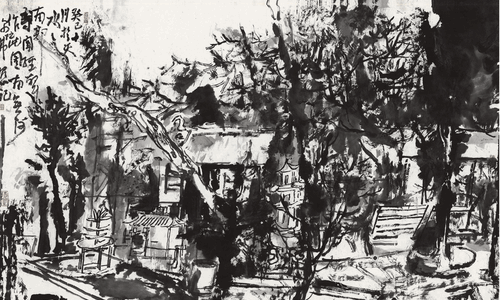 月挂天水南郭寺-136×68cm-邹本虹