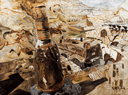 酒瓶状的烟囱（油画）120×160cm-2017年-张新权